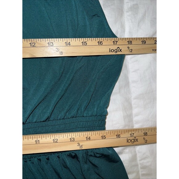 ModCloth Green Midi Dress Large Fit Flare Stretch Cinch Waist Pleated Sleevless - Picture 9 of 11
